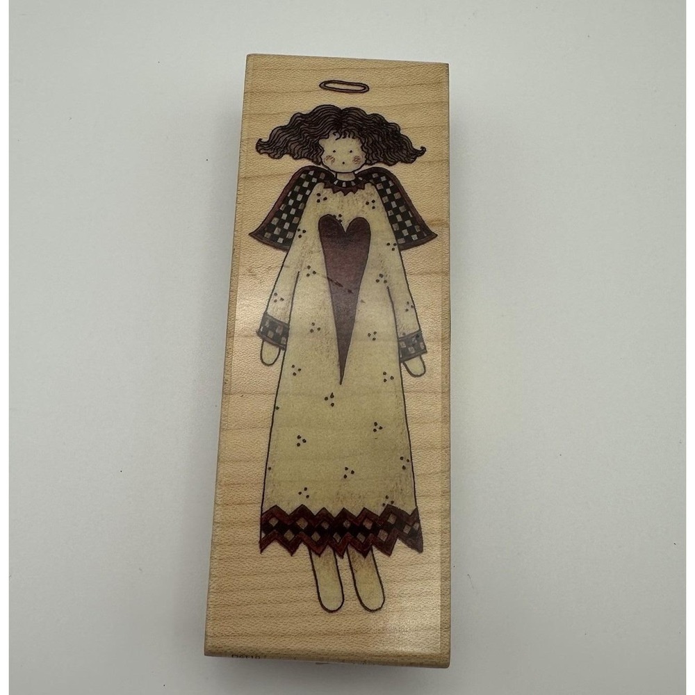 Stampington Debbie Mumm Angel With Heart D6110 Wood Mounted Rubber Stamp Vintage
